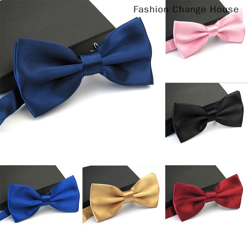 Men Satin Bowtie Classic Wedding Party Bow Tie Solid Color Adjustable Necktie.