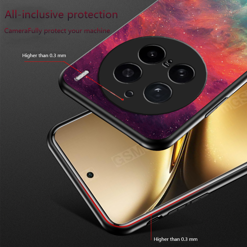 Biruiqu For VIVO X200 Pro Shockproof Starry Colorful Tempered Glass Back Soft Silicone Edge Case Cover. 