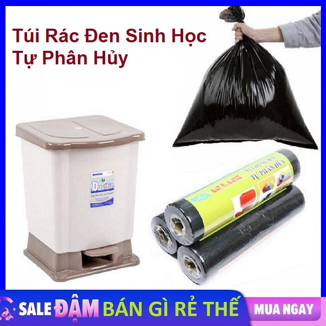 Túi đựng rác đen, bao rác tự phân hủy sinh học - Cuộn túi nilong đen túi đựng rác đen không quai tự phân hủy