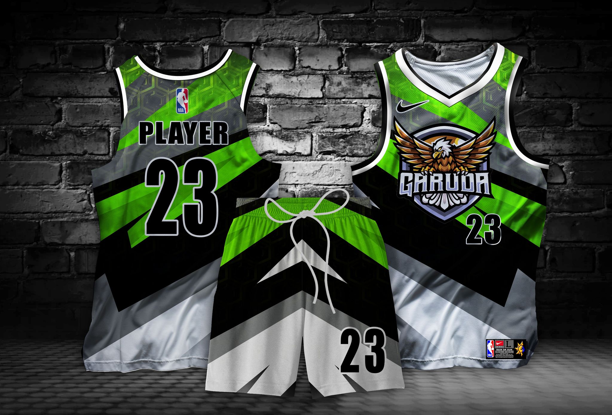 GARUDA 01 PLAYER GREEN CUSTOMIZED JERSEY TERNO WITH FREE NAME & NUMBER FULL  SUBLIMATION HIGH QUALITY FABRICS