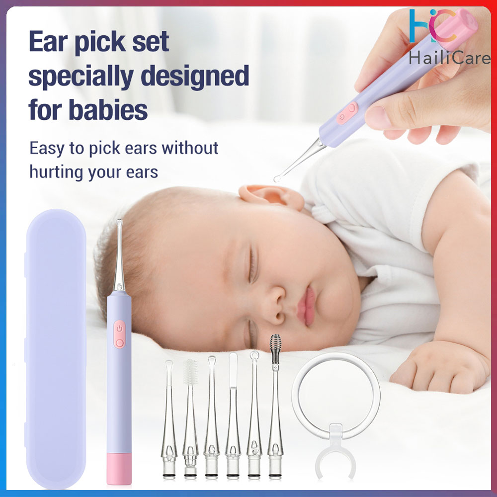 Hailicare bé làm sạch ráy tai picker dạ quang que lấy ráy tai với đèn Led silicon mềm nhẹ nhàng làm sạch ráy tai sạc USB