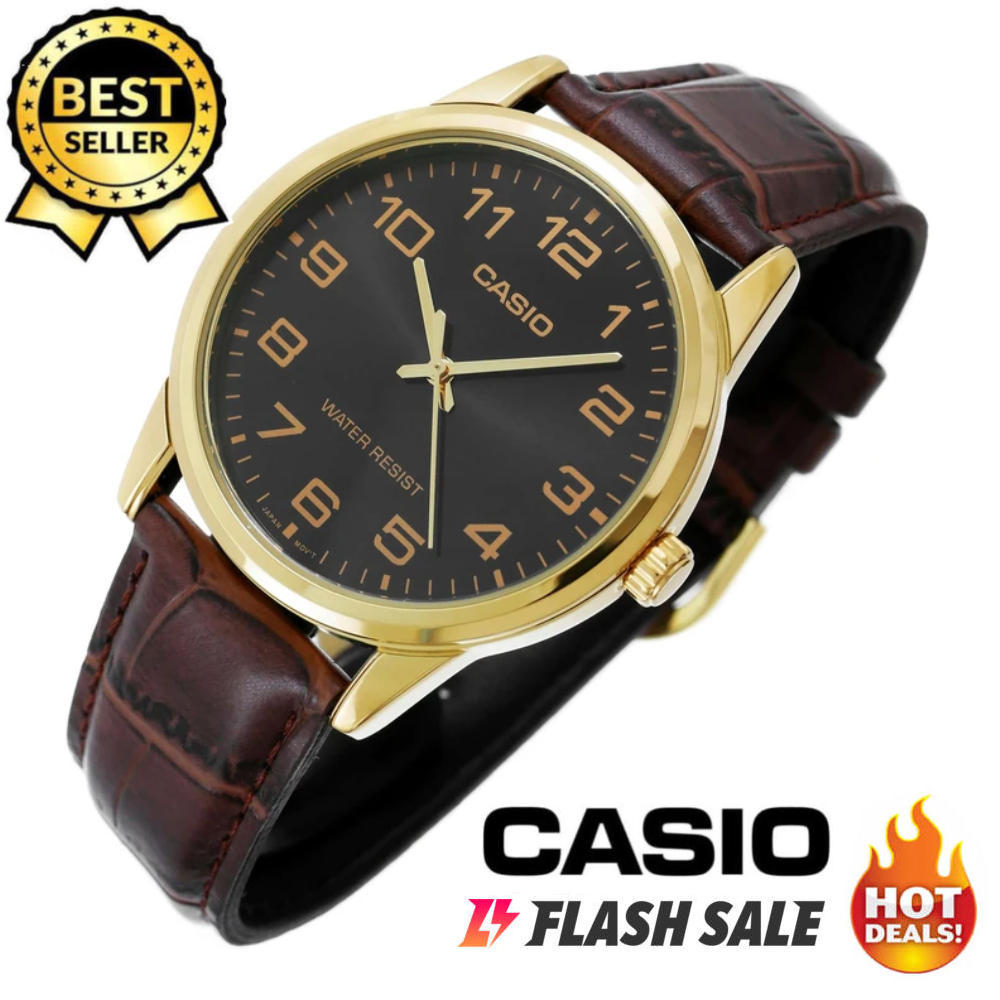 Casio V001 Quartz All Brown Leather Band Watch for Men(Brown) Lazada PH