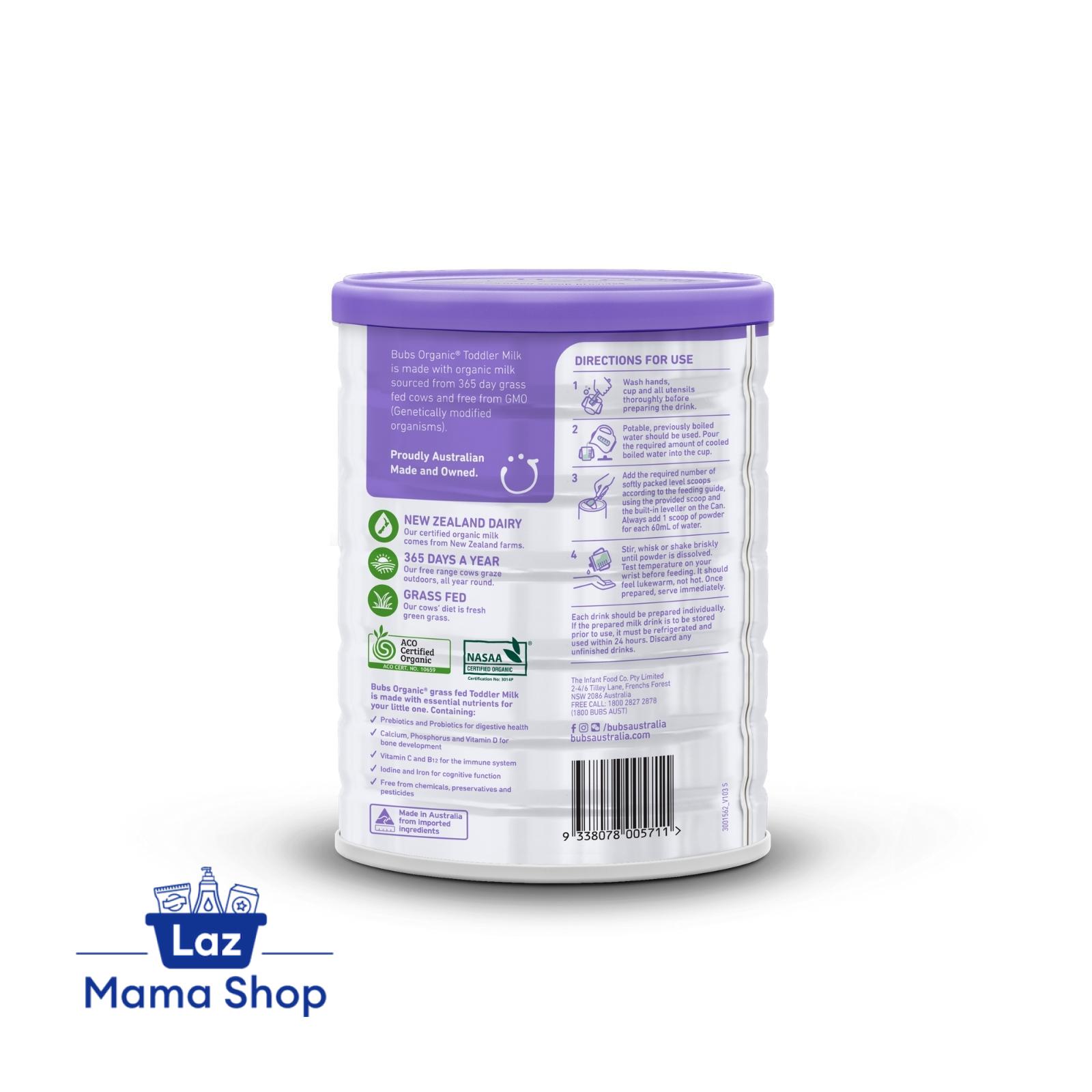 Bubs Organic Grass Fed Toddler Milk Stage 3 800G Baby