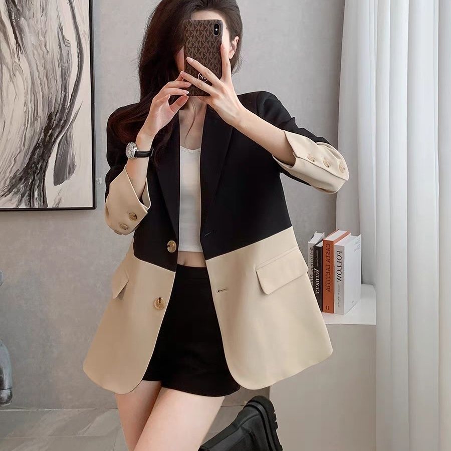 Kayleigh Stylish Design Sense Contrast Stitched Blazer Women Autumn Casual Slim Suit Top Female Outwear