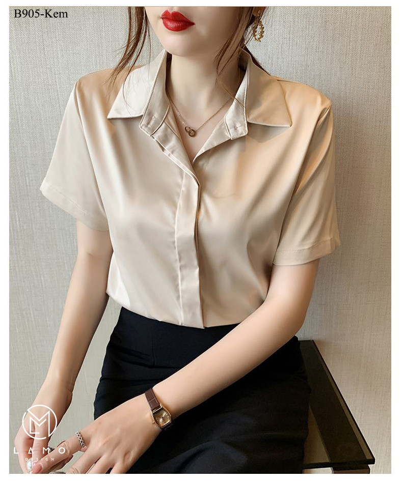 Áo sơ mi công sở nữ lụa ngọc trai nẹp đôi - B905