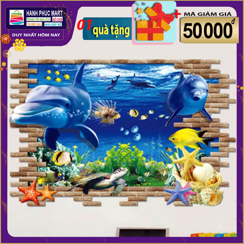 Decal dán tường Cá Heo 3D - HPMAY9706
