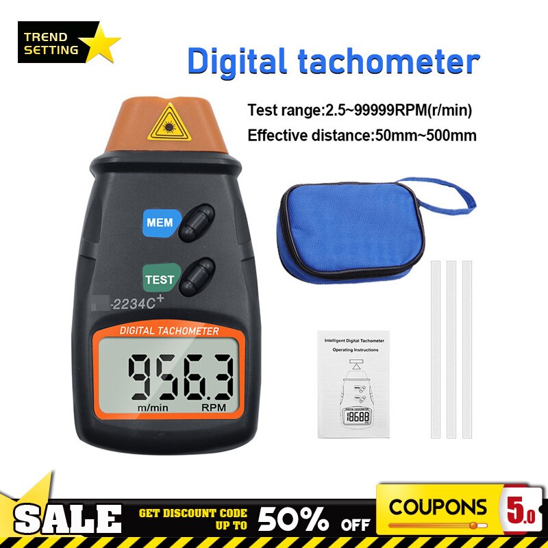 Non Contact Laser Digital Tachometer Photo RPM Tach Speedometer Measure