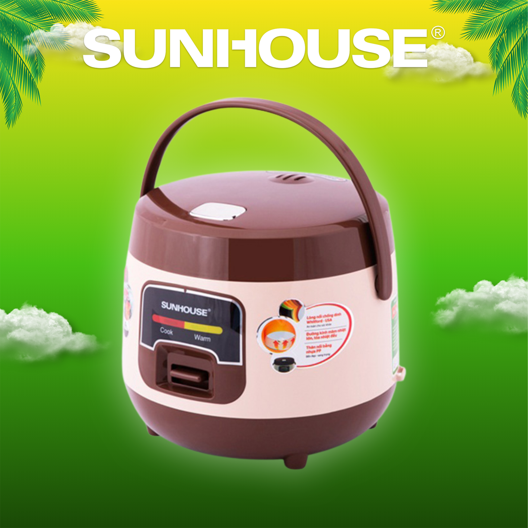 Nồi cơm điện 1l sunhouse shd8208c - bảo hành chính hãng 12 tháng