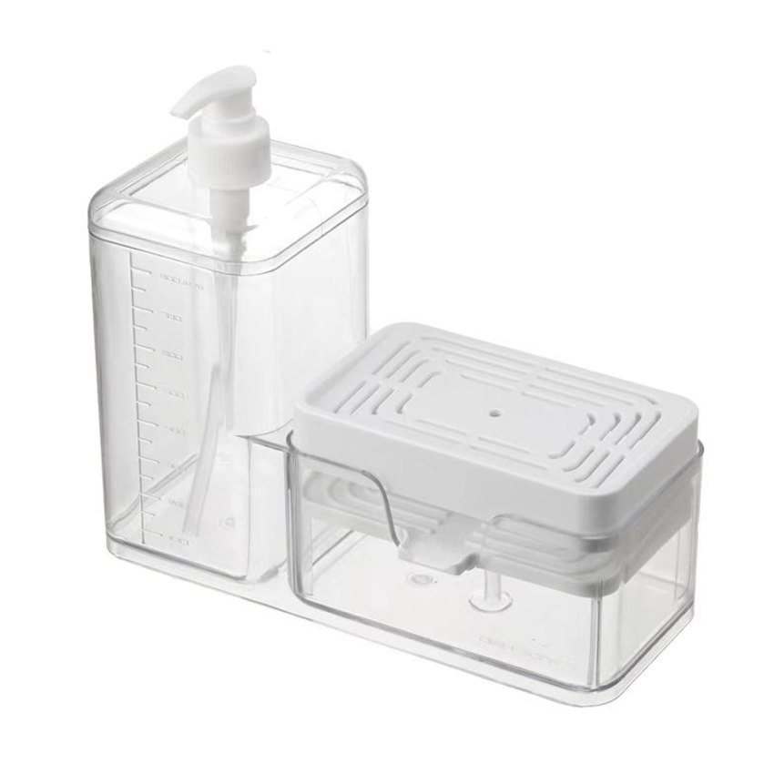 Dish Soap Dispenser Organizer Draining Tray Sponge Holder Organizer for Kitchen Sink Large Capacity Soap Pump Dispenser