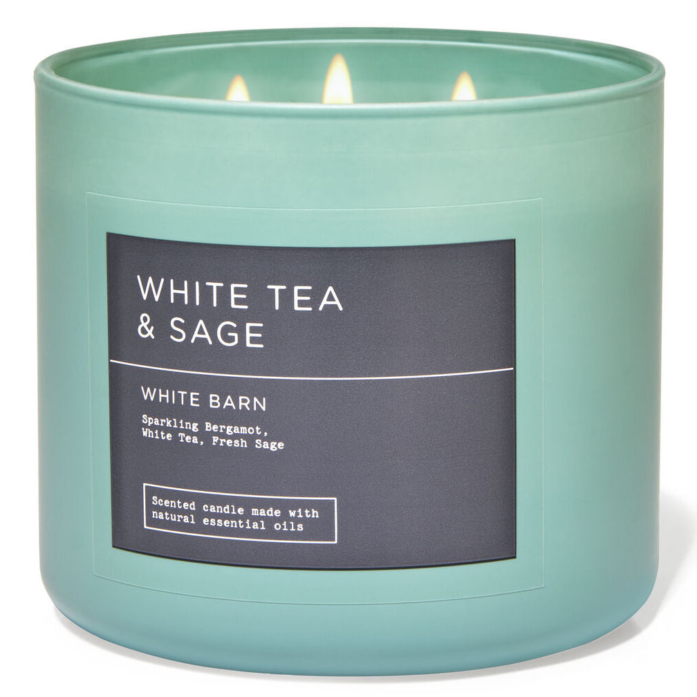 QTY 3 x Bath & Body Works White Tea and Sage 3 Wick 14.5 Oz Candle Lot 