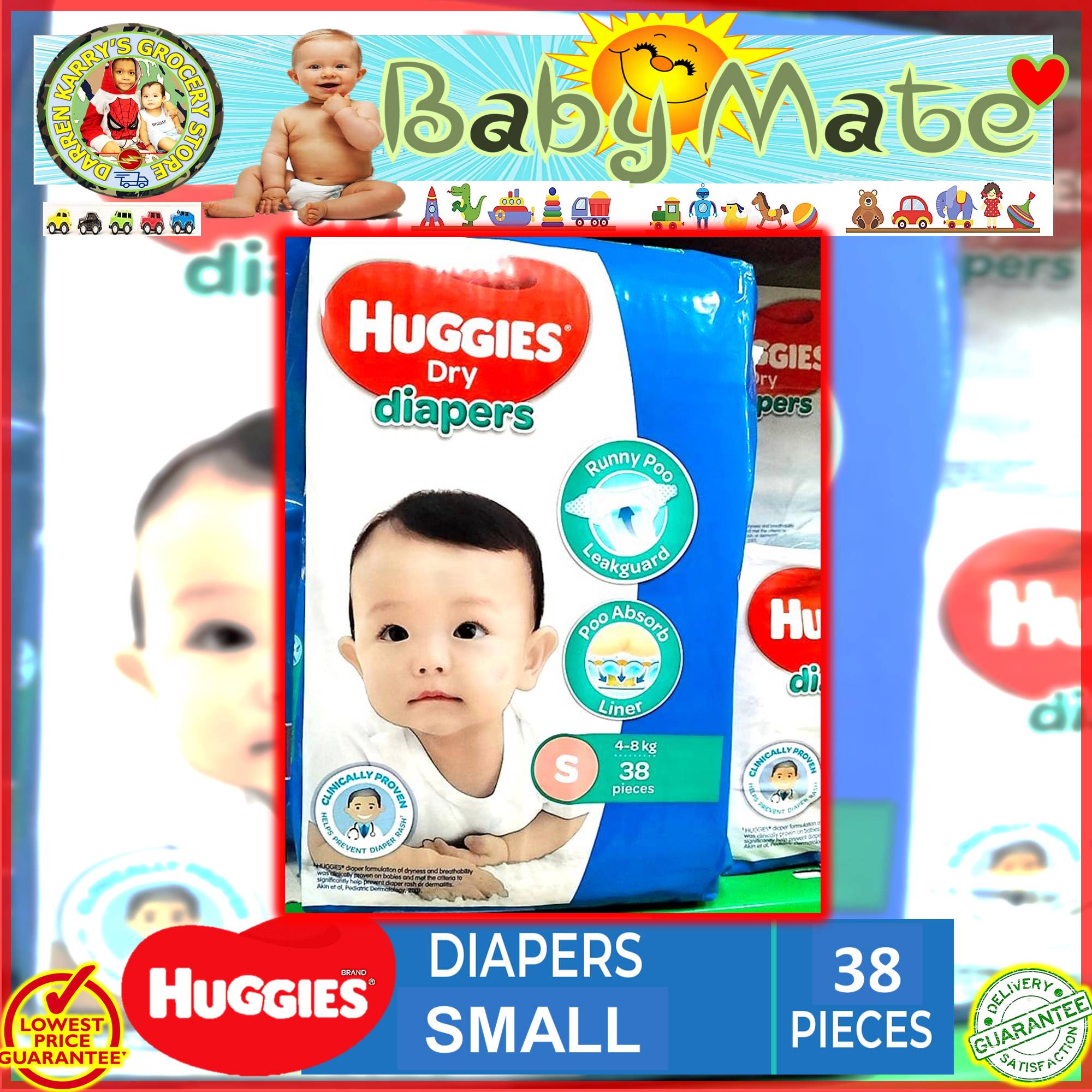 Huggies Dry Diapers 38 pcs Small 4 to 8 kg * Runny Poo Leakguard * Poo