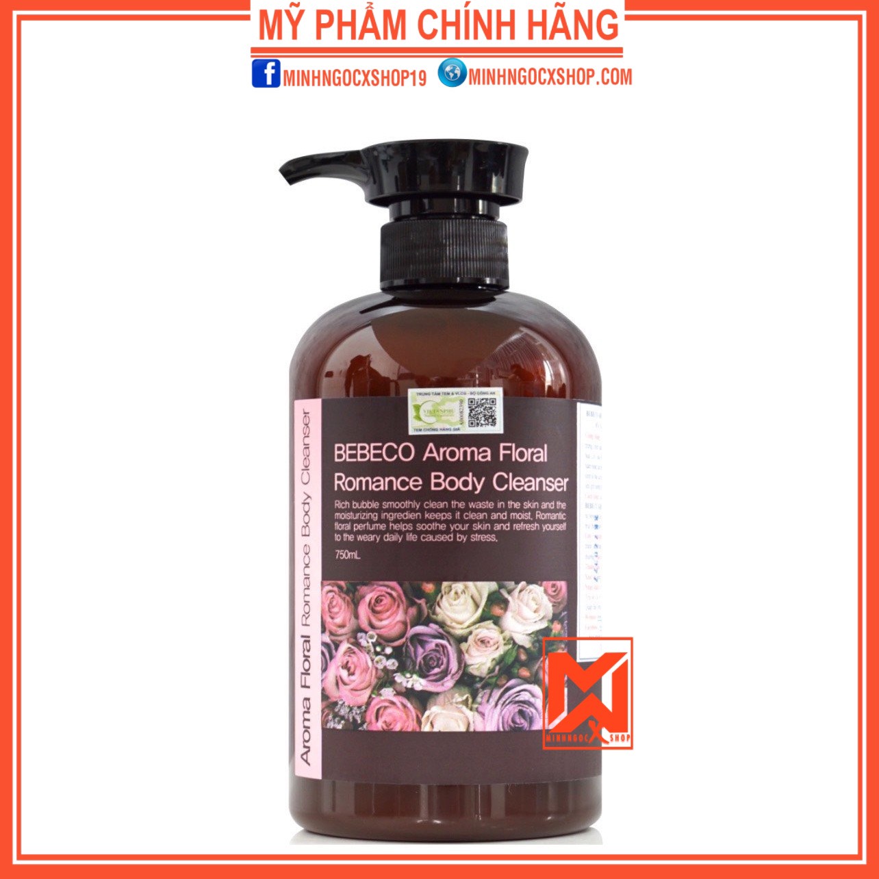 Sữa tắm Bebeco, sữa tắm nước hoa hương thơm lãng mạn Bebeco Aroma Floral Romance Body Cleansenr 500ml