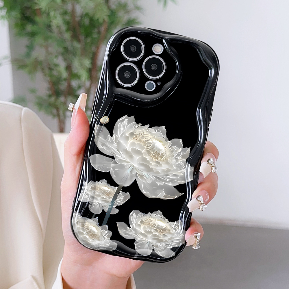 Jizetin for Redmi 10 Back Cover White Lotus Flowers Wavy Edge Soft Silicone Phone Case. 