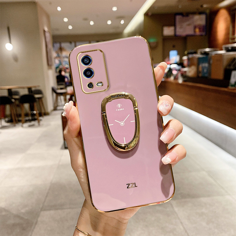 Ybd plating phone case for oppo a55 4g luxury casing precise camera protection cover with phone holder