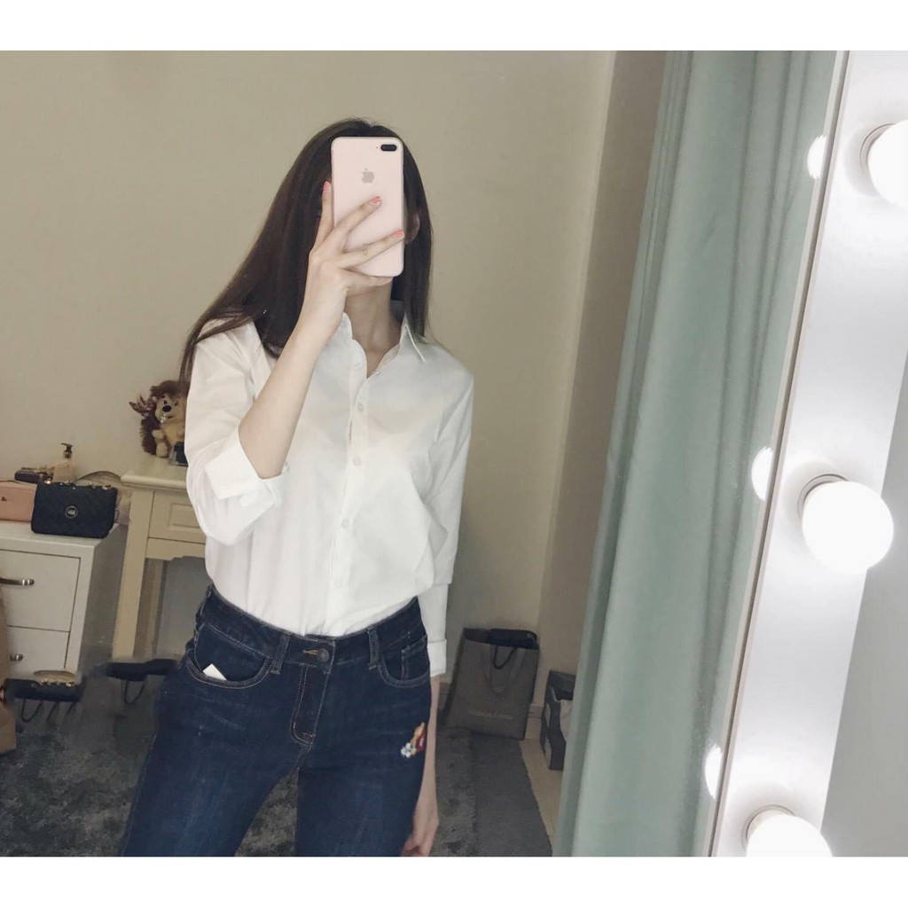 Áo sơmi nữ công sở sơmi trắng basic trắng kiểu dài tay chibest sp056737