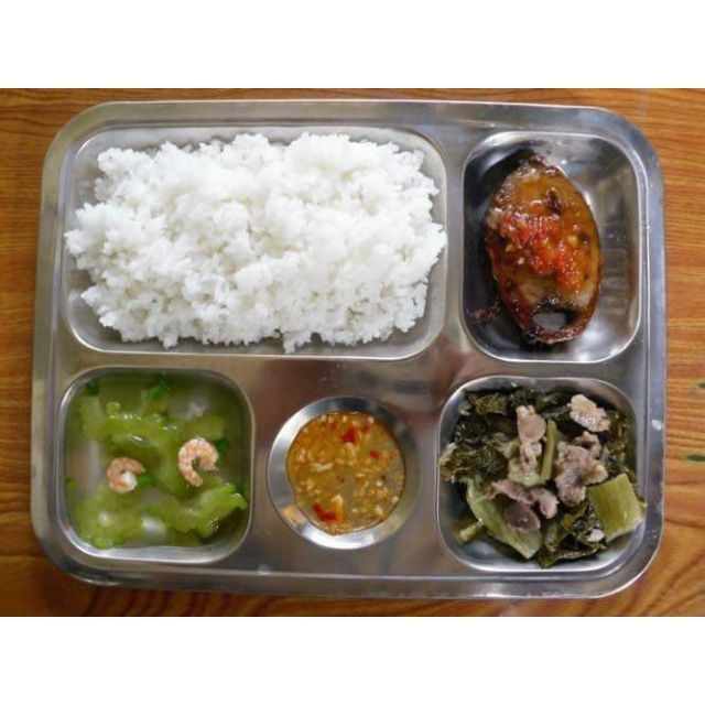 Khay Cơm Phần 5 Ngăn Inox 304 Đựng Thức Ăn - Khay Đựng Cơm Chia Phần 5 Ngăn