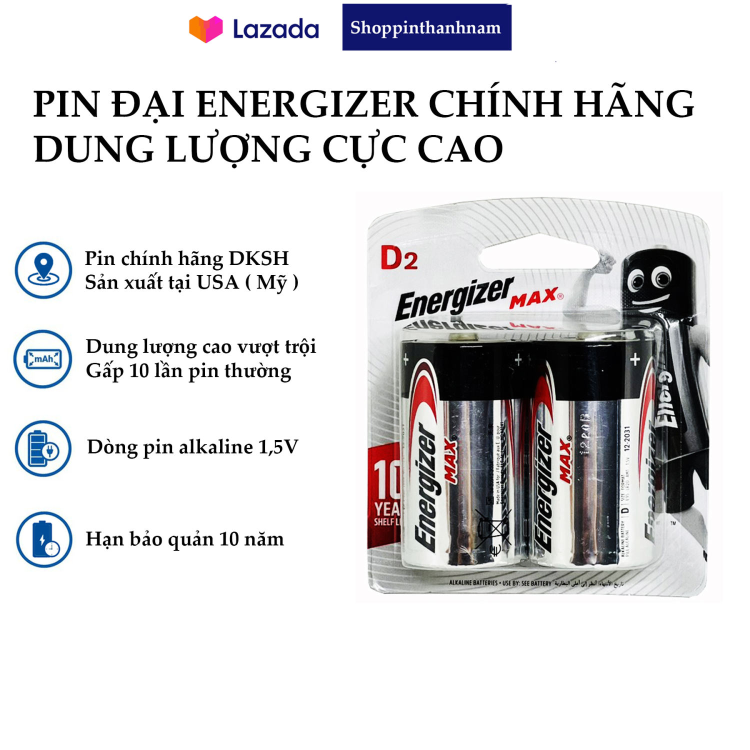 Pin Đại Energizer Max E95 Size D Chính Hãng Dung Lượng Cực Cao
