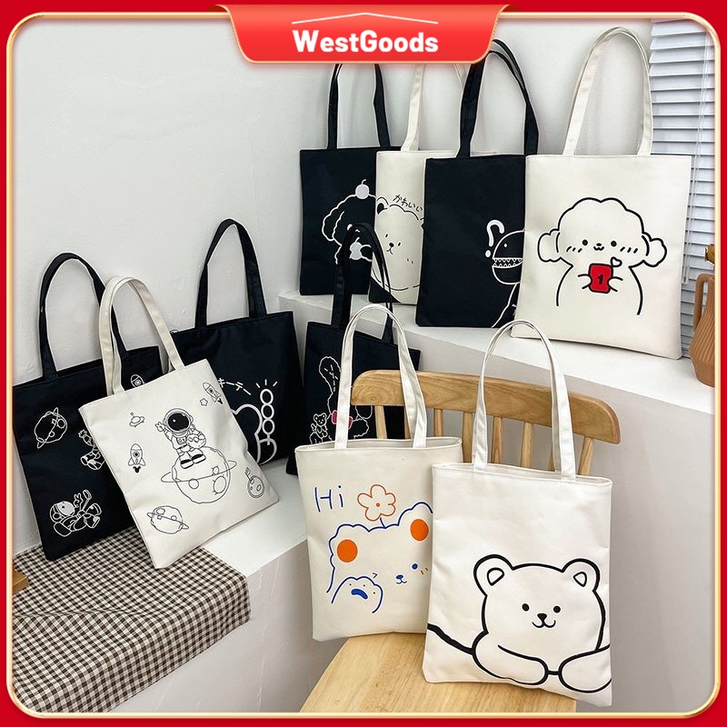 Fashion Canvas Nylon Casual Simple Tote Bag Black White Everyday