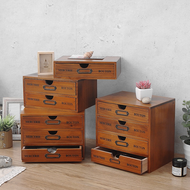 NFA Solid wood office desktop storage and organization cabinet, wooden box, multi-layer drawer style dormitory cosmetics storage box