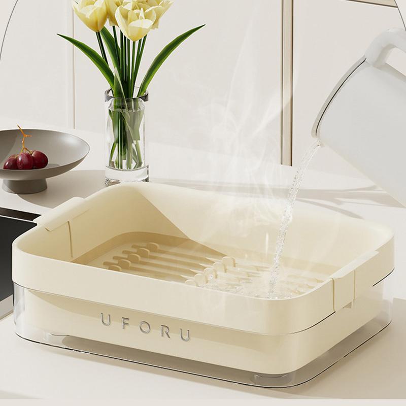 Household multi-functional drain bowl rack Large capacity kitchen bowl storage rack with cover dust-proof plastic drain rack