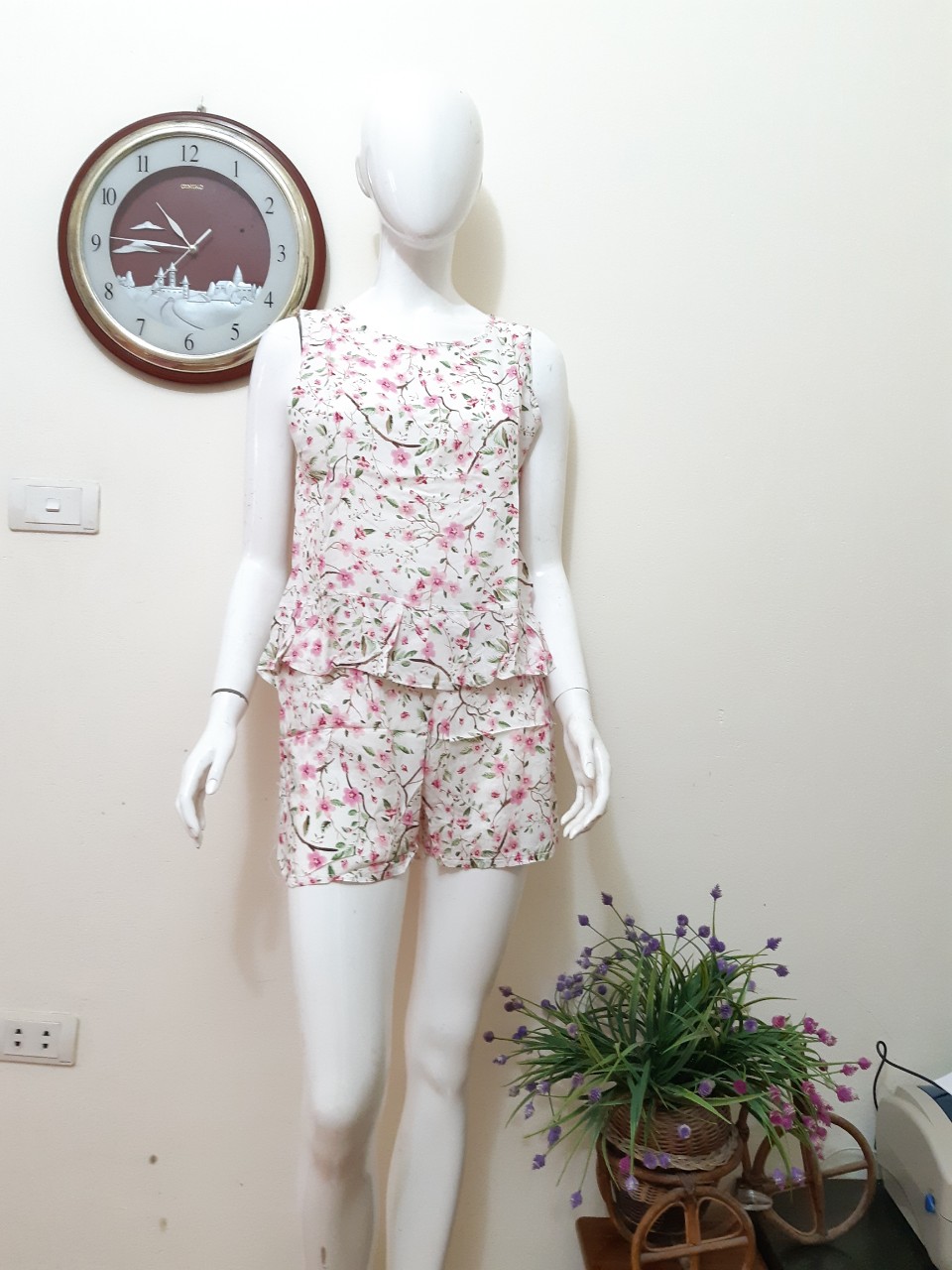 Bộ Lanh Lụa Quần Ngắn Hoa Bèo