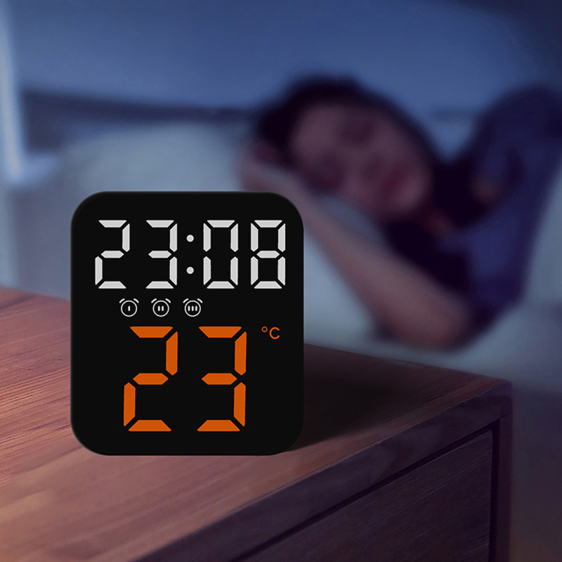 Led Electronic Digital Alarm Clock With Temperature Time Date Display 2 Levels Adjustable Brightness Bedside Clock For Home Decor