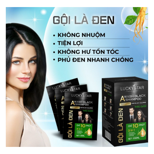 Gội là đen thảo dược cao cấp LUCKY STAR 250ML ( Hộp 10 gói *25ML)