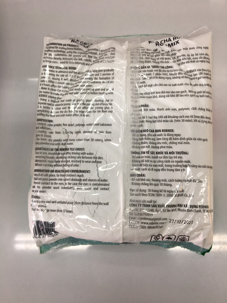 Bột chà ron Robmix chống thấm nước gói 1Kg