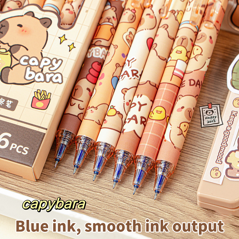 6Pcs%20Kawaii%20Capybara%20Gel%20Pen%20Set%20Black%20Blue%20Ink%20Quickly-Drying%20Cute%20Press%20Gel%20Pens%20Aesthetic%20Stationery%20School%20Office%20Supplies%20JINBING%20-%20Image%203