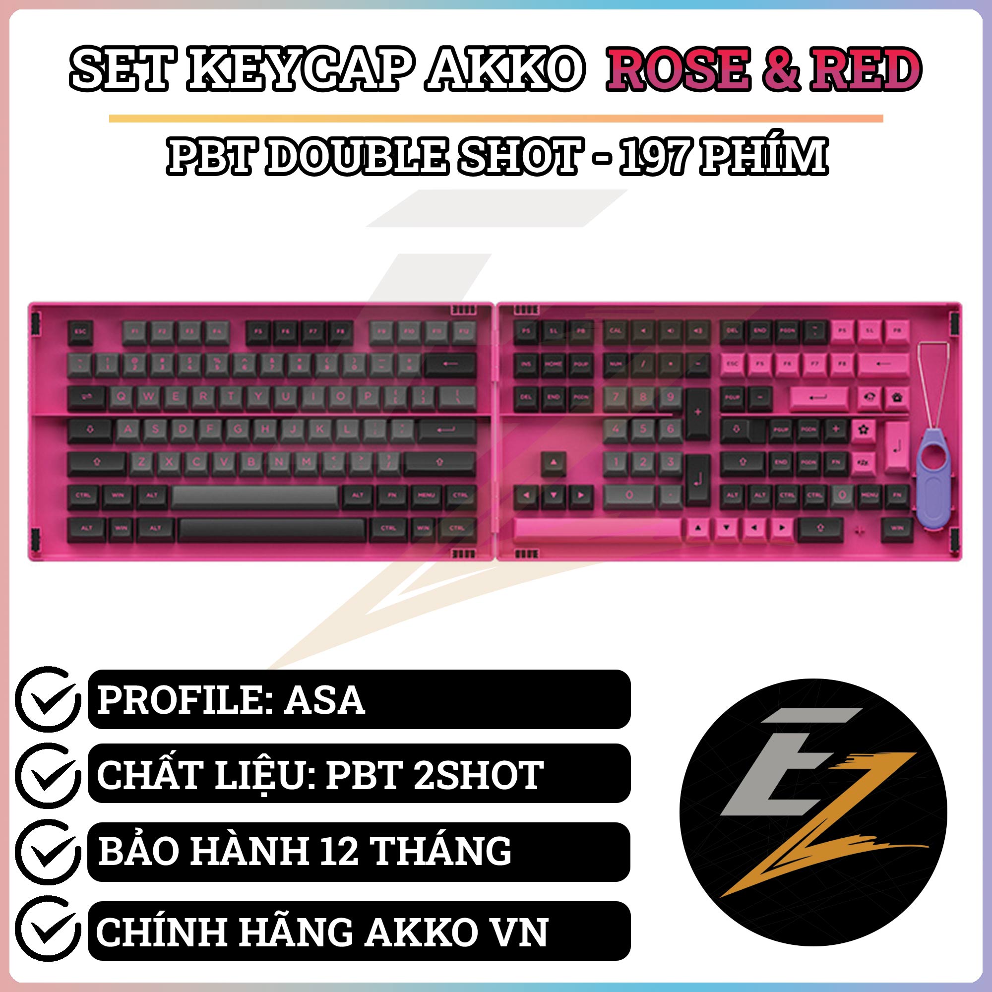 Keycap Cho Bàn Phím Cơ Akko Set – Black & Rose (PBT Double-Shot/ASA profile/197 nút) | Ezpc