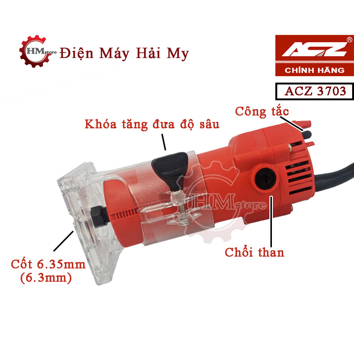 Máy soi gỗ càm tay 6.35mm ACZ 3703, công suất 350w - Máy phay alu, máy soi mộng gỗ, máy phay gỗ cầm tay - Bảo hành 6 tháng - HẢI MY STORE
