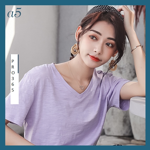 Áo thun xược cotton nữ cổ tim, cổ V