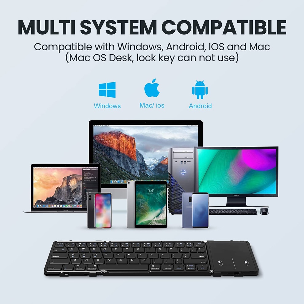 Seenda Foldable Bluetooth Keyboard With Touchpad Portable Rechargeable Tri-Folded Ultra Slim Wireless Keyboard Support 3 Devices