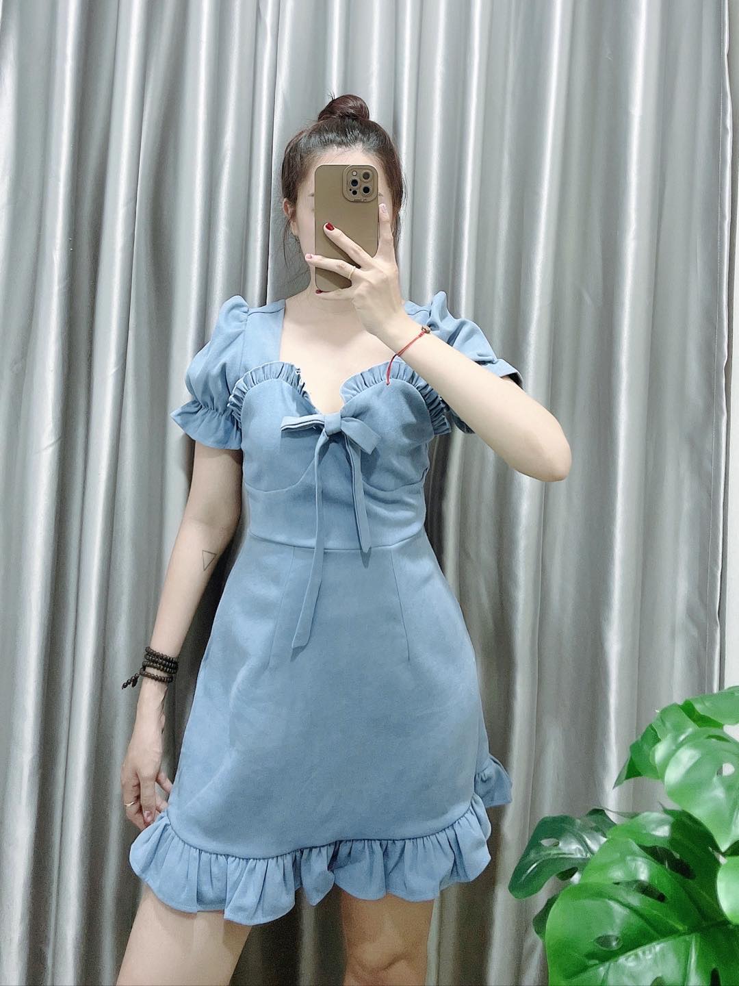 Đầm bèo cột nơ ảnh thật shop tự chụp
