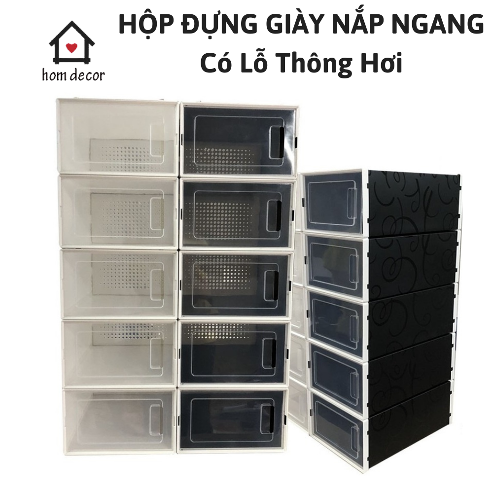 Hộp Đựng Giày Nhựa Cứng Nắp Ngang, Hộp Giày Lắp Ghép Có Lỗ Thông Thoáng Khí, Tránh Bụi Bẩn Cho Giày