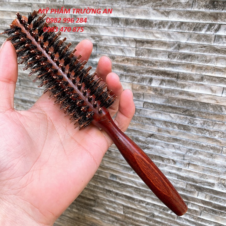 Lược sấy tóc cán gỗ, lược tròn