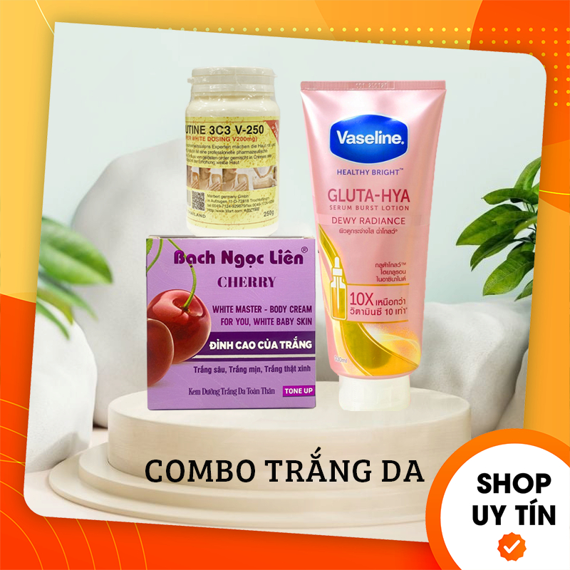 Combo dưỡng trắng da body cherry bạch ngọc liên + kích abutine 3c3 + vaseline gluta hya 10x hồng
