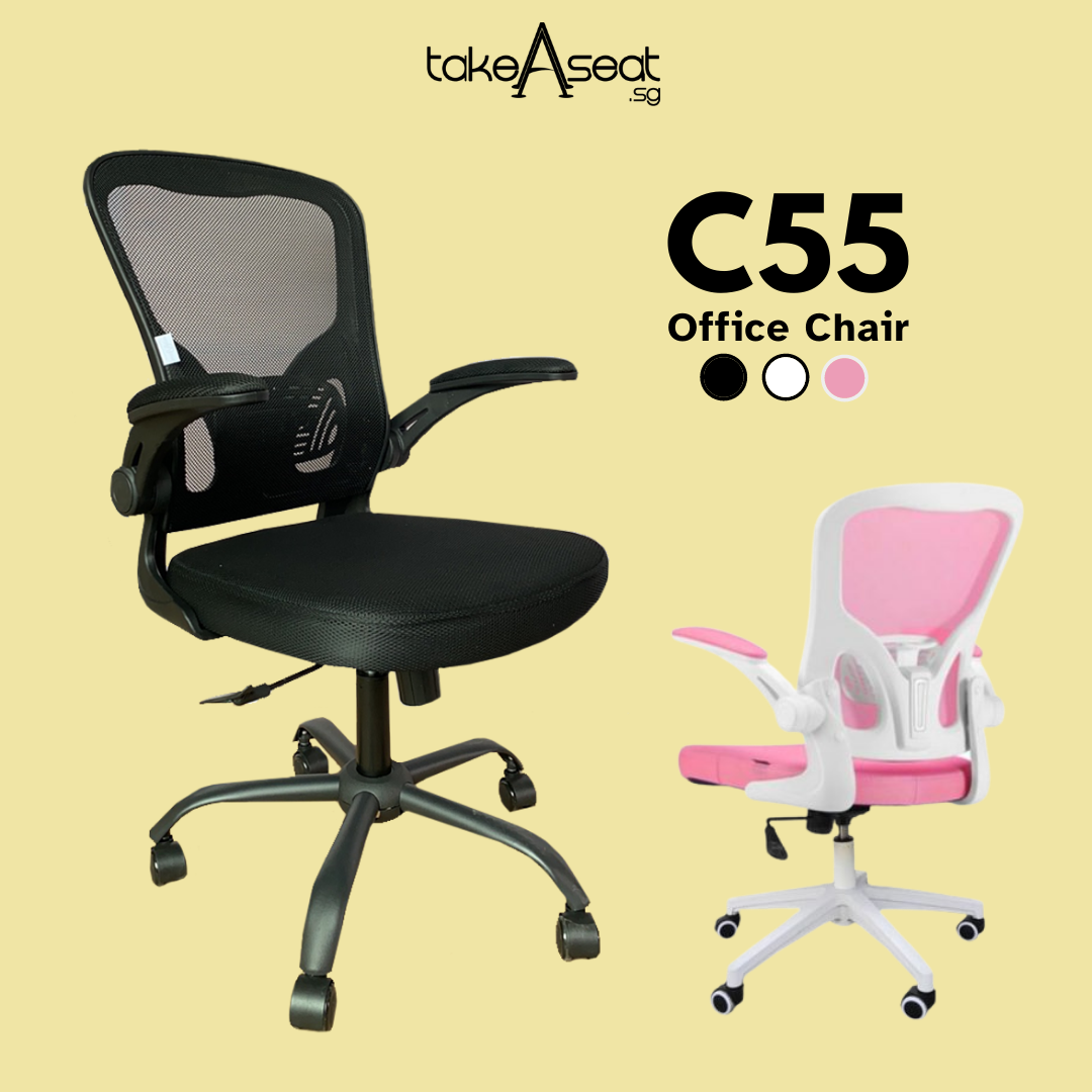 C55 Office Chair ☆ Mid Back Office Chair ☆ Mesh Office Chair ☆ Study Chair  ☆ Foldable Armrests ☆ Easy Self Setup | Lazada Singapore