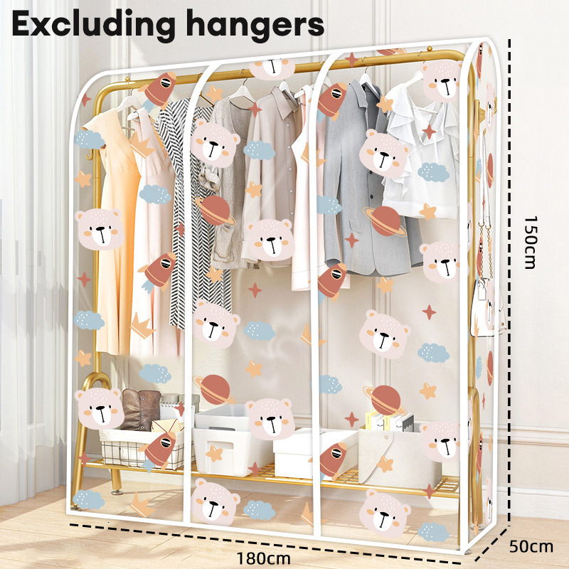 Dust cover PEVA floor mounted hanger dust cover for household cartoon printed space bear pattern clothing dust cover storage simple