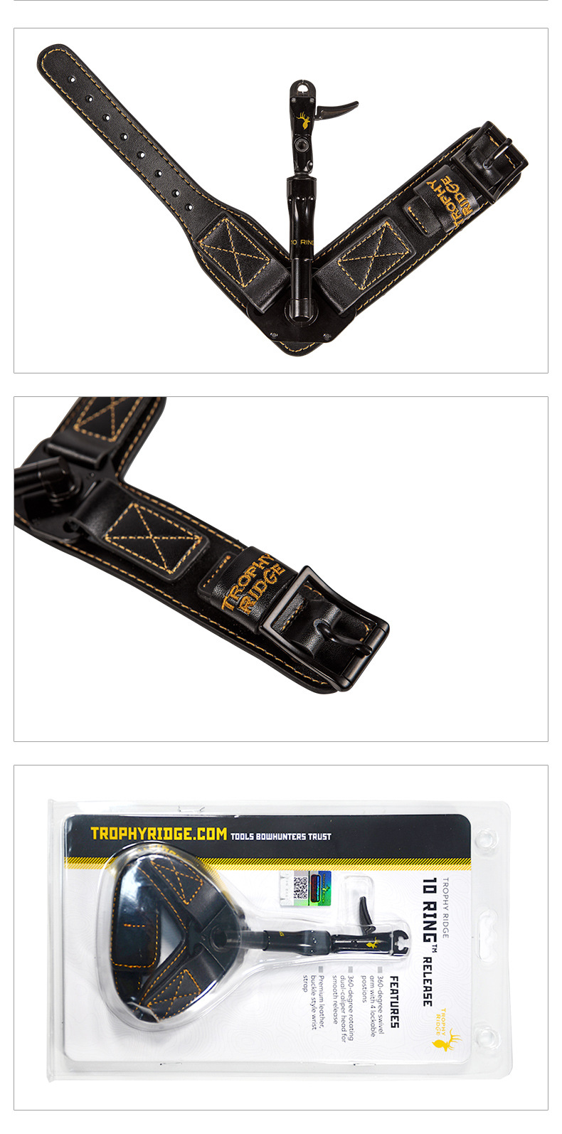 10 RING Trophy Ridge Release Aid Bow and Arrow Accessories Wrist Trigger Adjustable 360° Rotation