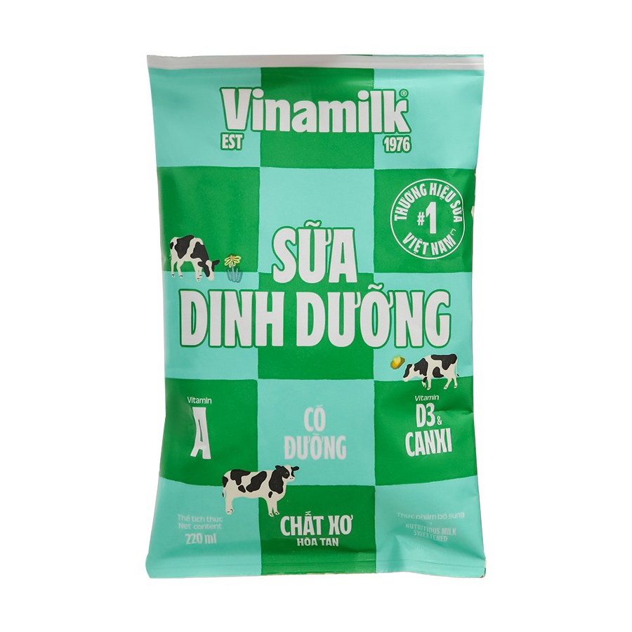 Sữa dinh dưỡng Vinamilk bịch 220ml - CÓ ĐƯỜNG