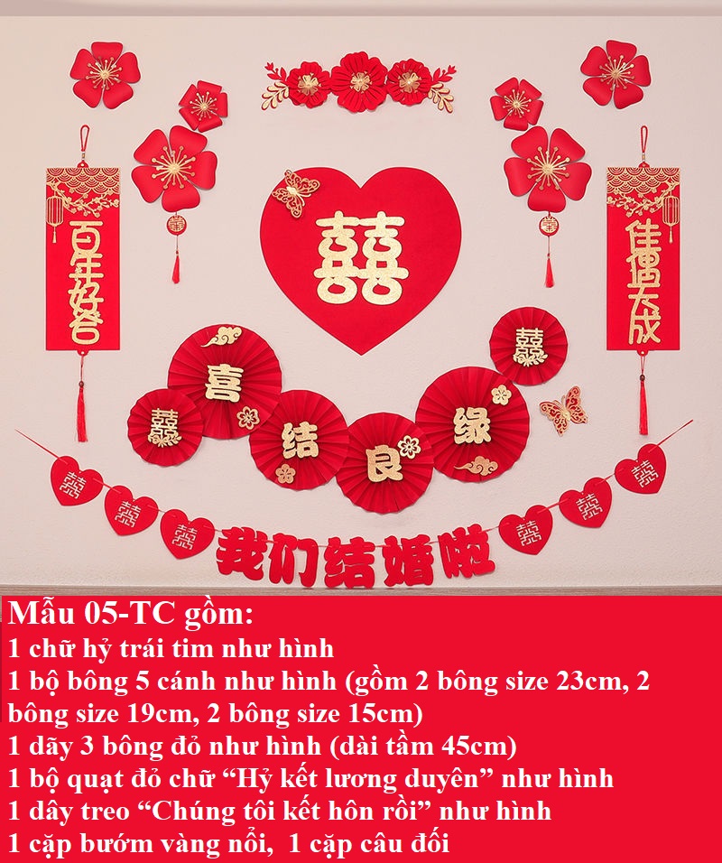 {Sẵn hàng y hình} Set trang trí phòng cưới, tiệc cưới trang trí tân hôn