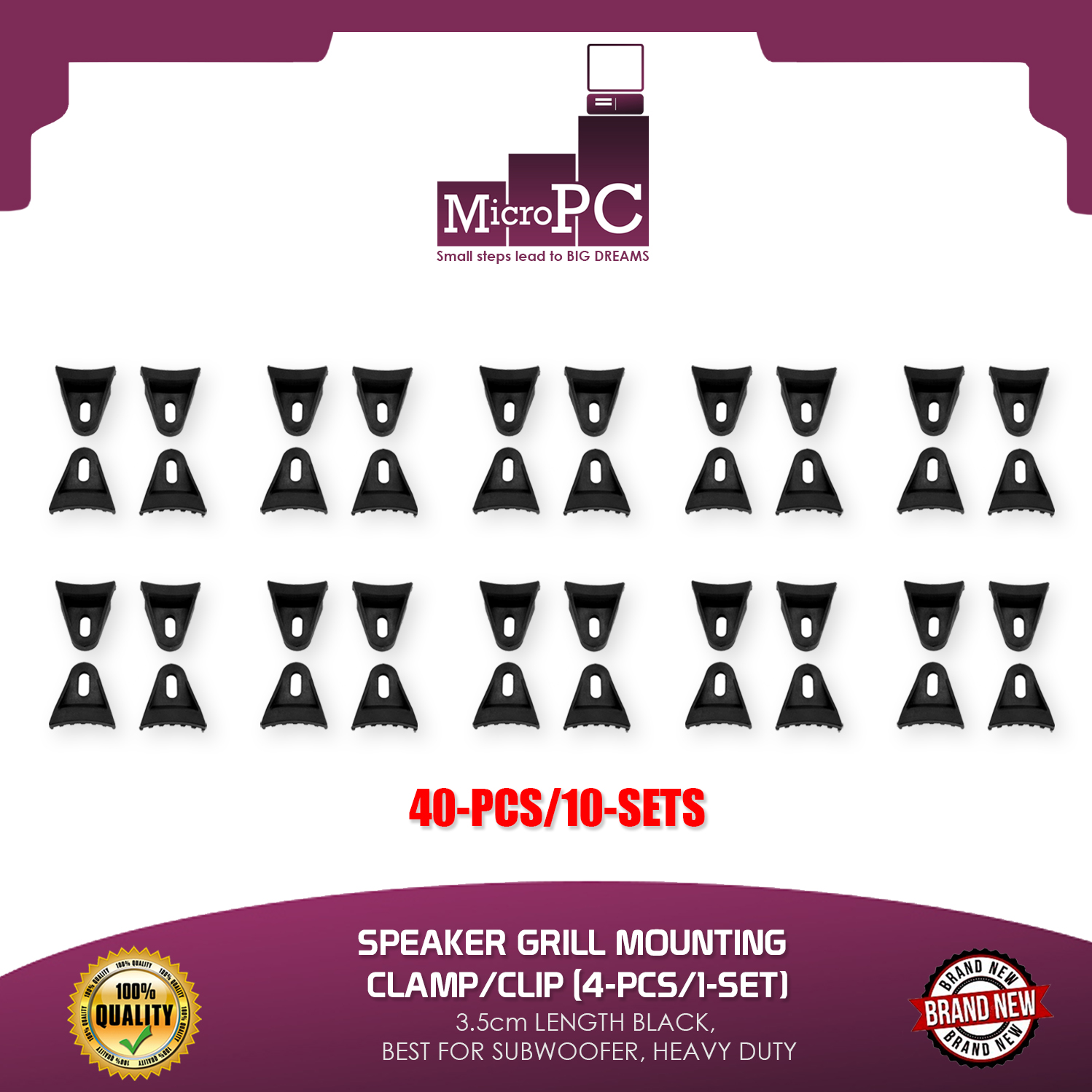 SPEAKER GRILL MOUNTING CLAMP/CLIP (4PCS/1SET), 3.5cm LENGTH BLACK