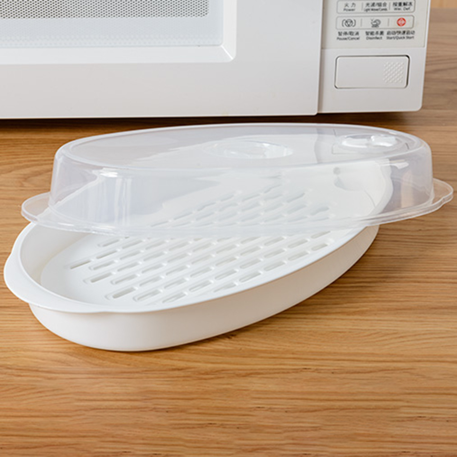 Fish Steaming Dish Microwave Steamer for Fish Authentic Steamed Fish Plate Microwaveable Transparent Cover Perfect for Home Kitchen