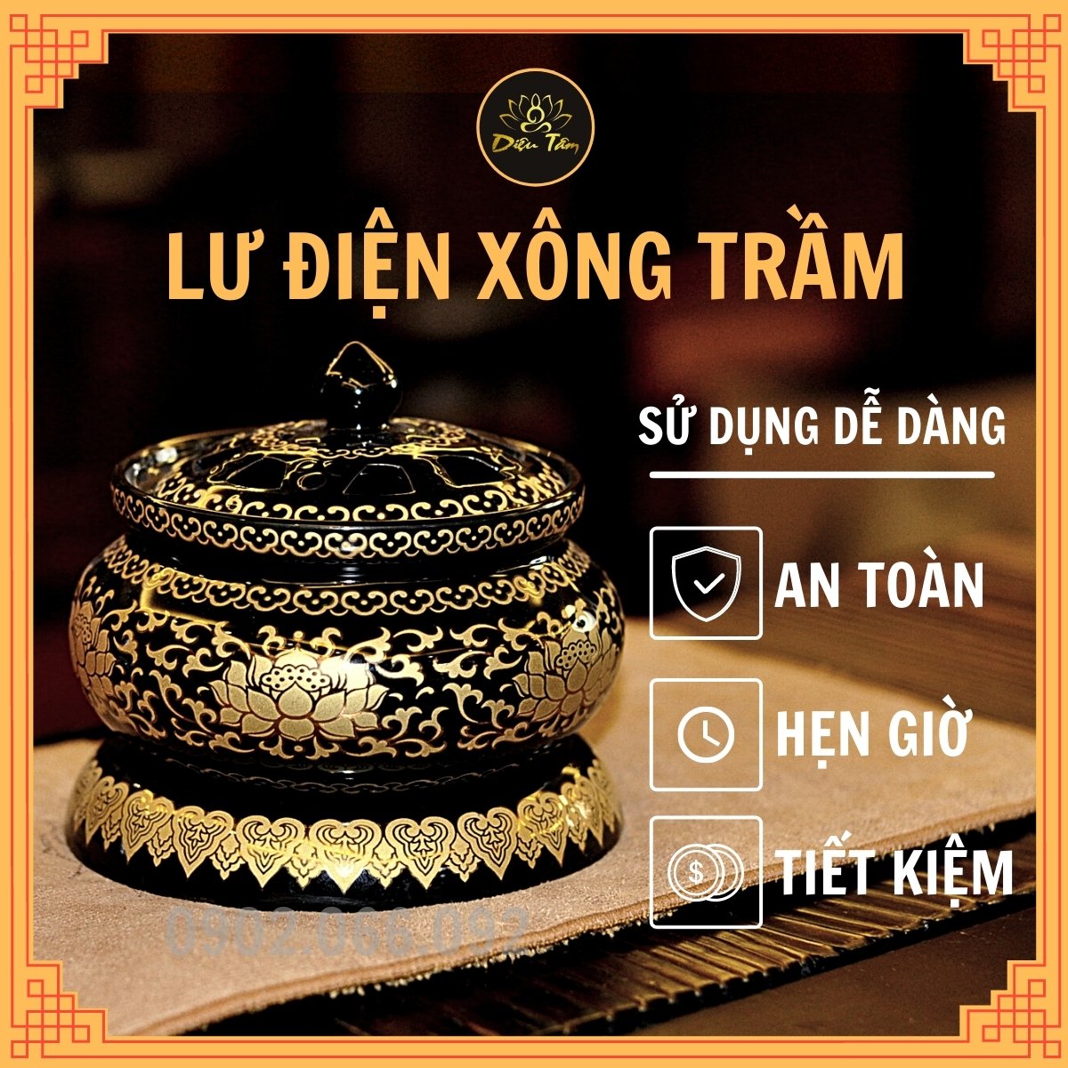 Lư điện gốm xông trầm có hẹn giờ lư xông trầm hương thay thác khói trầm hương