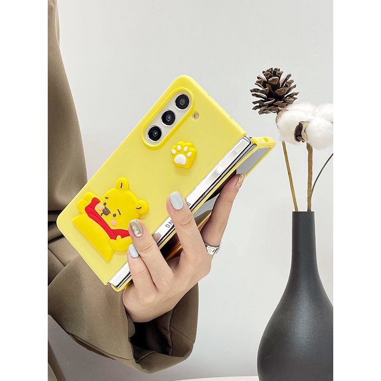 Fashion Cute Cartoon Funny Claw Winnie The Pooh Yellow Matte Skin Phone Case For Samsung Galaxy Z Fold 6 5 4 3 2 zfold5 fold4 zfold6 5G Protective Hard Cover