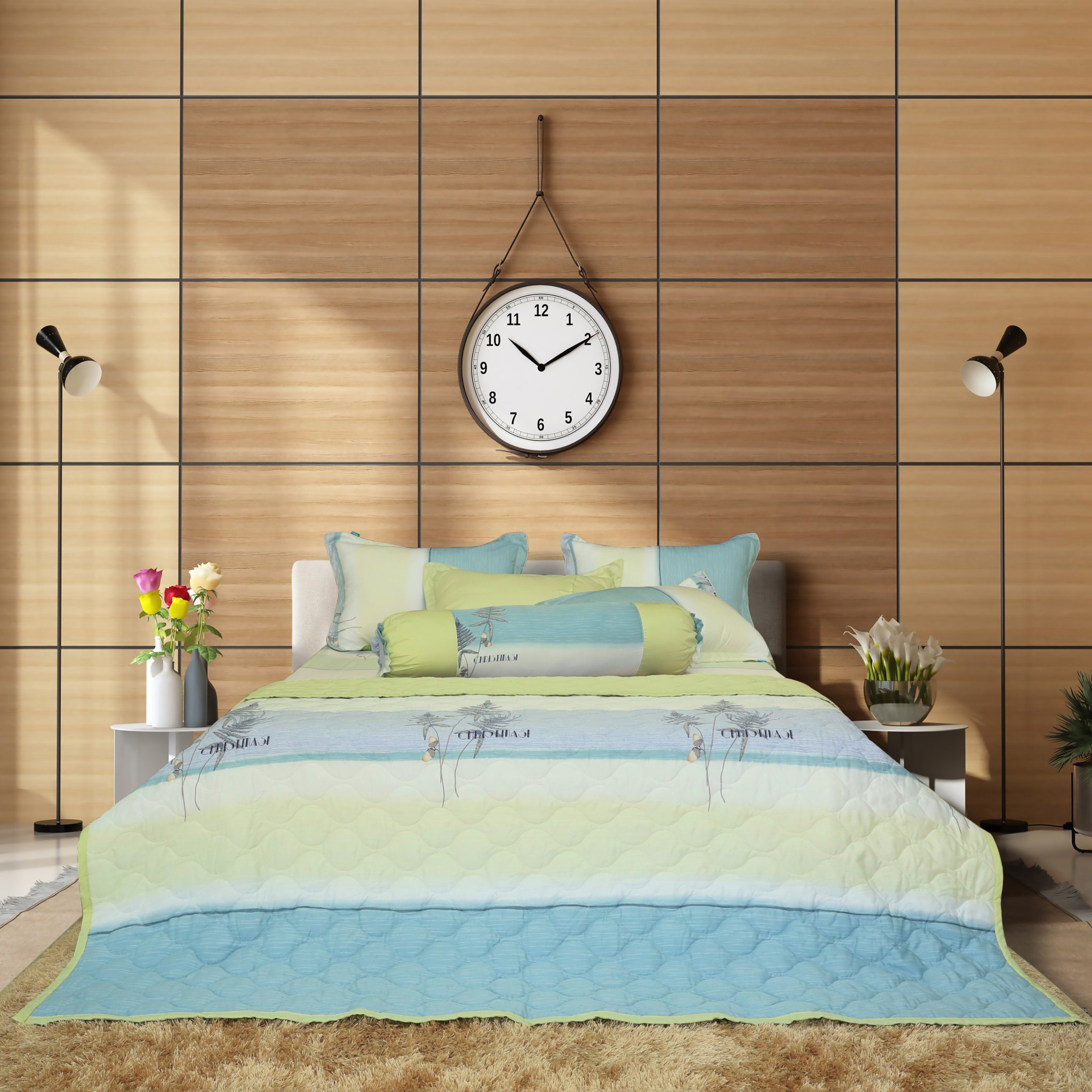 Bộ chăn drap gối tencel Hometex 180x200cm