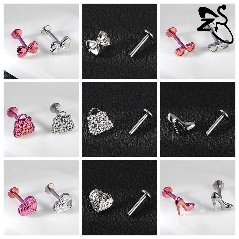 1 cái G23 Titan Bông tai đinh tán nhiều màu khuyên môi dạng đinh tán Zircon lập phương vành tai gờ bình tai Stud 16G Opal labret xuyên