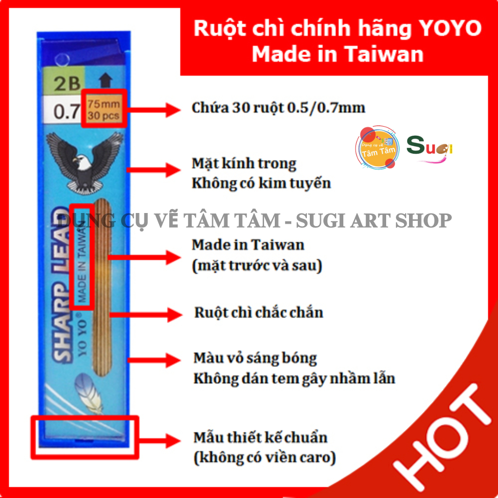 Ruột chì yoyo 0.3 / 0.5 / 0.7 / 0.9 mm độ đậm 2b, ngòi chì yoyo