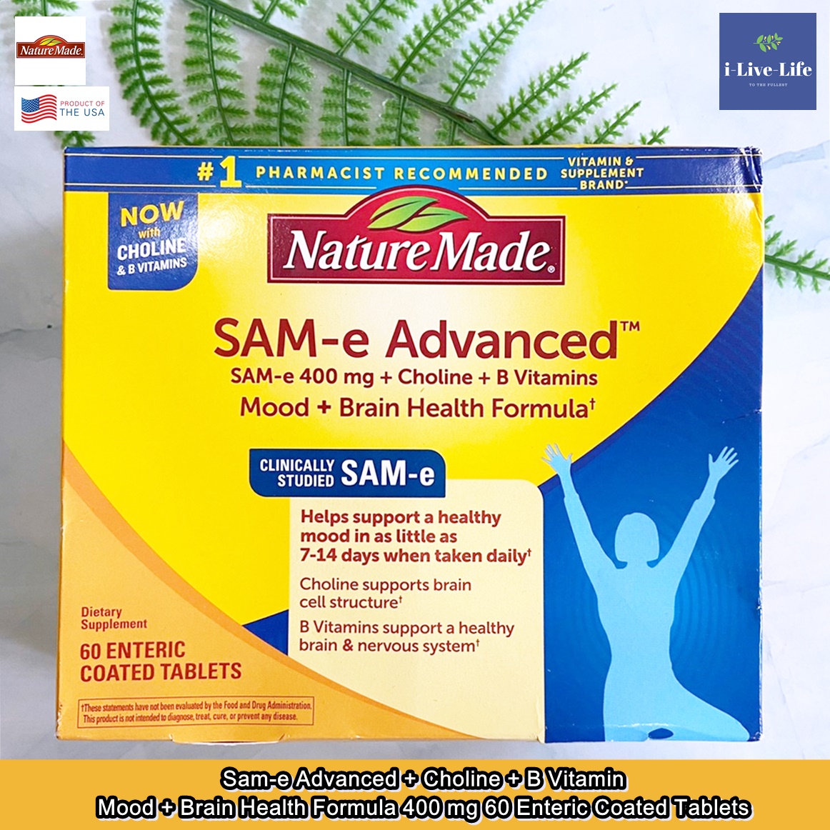 Nature Made Same Advanced + Choline + B Vitamin Mood + Brain Health Formula 400 mg 60 Enteric